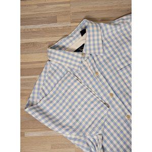 Nat Nast 100% Silk Short Sleeve Button Up Shirt, Men's Size Large, Blue Plaid